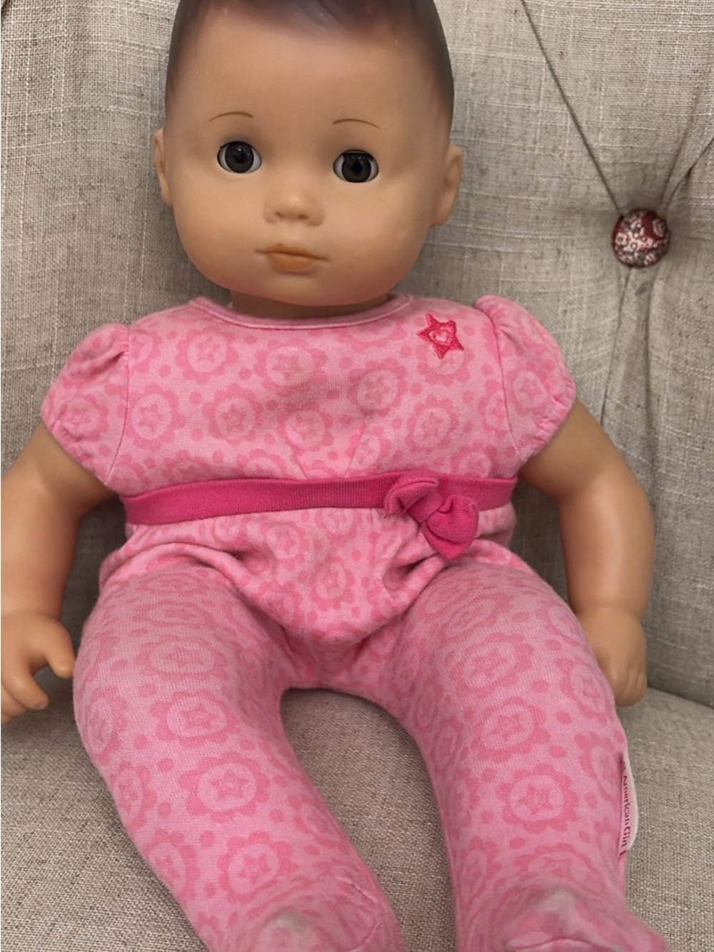American Girl Bitty Baby Doll in Pink Floral Outfit - well loved